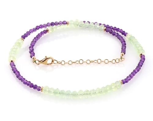 GEMSTONE COUTURE Amethyst & Prehnit Halskette für Frauen natürlicher Edelstein handgefertigt 925 Silber Kette Schmuck - 45 cm von GEMSTONE COUTURE