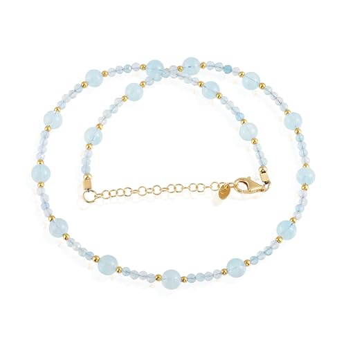 GEMSTONE COUTURE Aquamarin-Perlen-Halskette für Damen, natürlicher Edelstein, 925er Silber, Schmuck für Sie – 45 cm von GEMSTONE COUTURE