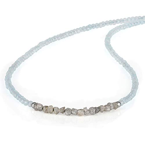 GEMSTONE COUTURE Aquamarin & Diamant Halskette für Frauen Natürlicher Edelstein Handgefertigt 925 Silber Kette Schmuck - 45 CM von GEMSTONE COUTURE