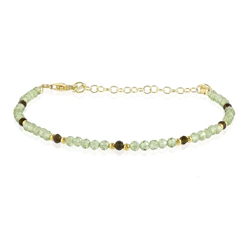 GEMSTONE COUTURE Armband aus Peridot und goldglänzendem Obsidian für Damen, facettierter runder natürlicher Edelsteinschmuck, hergestellt aus 925er Silber, Kette – 22 cm von GEMSTONE COUTURE