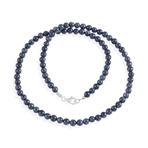 GEMSTONE COUTURE Blaue Saphir-Halskette für Frauen, natürlicher, glatter, runder Edelstein, handgefertigter 925er Silber-Chokerschmuck für Sie – 50 cm von GEMSTONE COUTURE