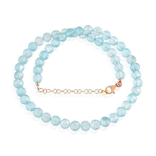 GEMSTONE COUTURE Blaue Topas-Perlen-Halskette für Damen, natürlicher Edelstein, Perlenschmuck aus 925er Silber. Kette – 45 cm von GEMSTONE COUTURE