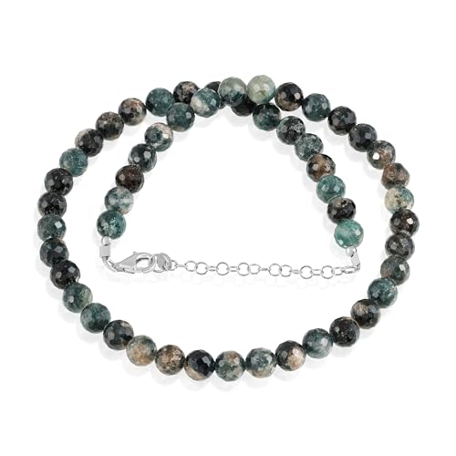 GEMSTONE COUTURE Blaue Turmalin-Halskette für Frauen, natürlicher runder Perlenschmuck, hergestellt aus 925er Silber. Halskette für Sie – 50 cm von GEMSTONE COUTURE