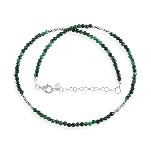 GEMSTONE COUTURE Malachit-Perlen-Halskette für Damen, natürlicher Edelstein, handgefertigter Schmuck aus 925er Silber – 45 cm von GEMSTONE COUTURE