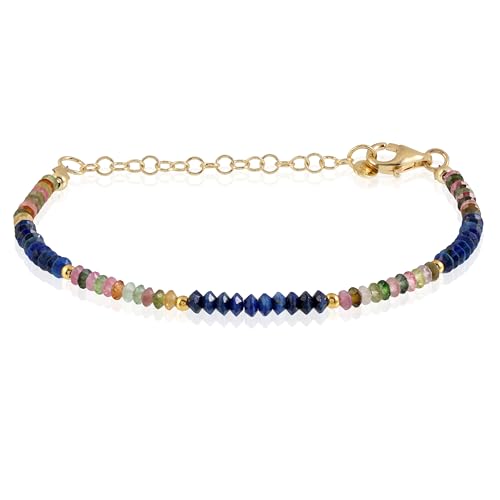 GEMSTONE COUTURE Multi-Turmalin- und Lapislazuli-Perlen-Armband für Frauen, natürlicher Edelstein, handgefertigter Schmuck für Sie – 22 cm von GEMSTONE COUTURE