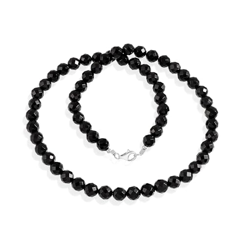 GEMSTONE COUTURE Natürliche schwarze Onyx-Halskette für Frauen, facettierter runder Edelstein, hergestellt aus 925er Silber, Schmuck für Sie – 50 cm von GEMSTONE COUTURE