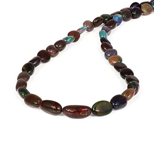 GEMSTONE COUTURE Natürliche schwarze äthiopische Opal Halskette mit glatten Edelsteinperlen handgefertigter echter Schmuck aus 925er Sterlingsilber für Frauen – 50 cm von GEMSTONE COUTURE