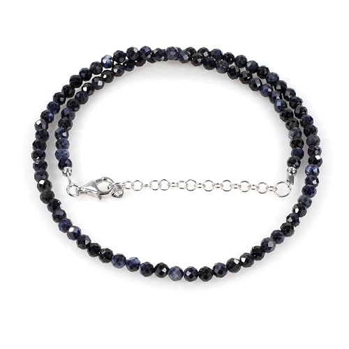 GEMSTONE COUTURE Natural Blue Saphir Perlen Halskette für Frauen handgefertigt Edelstein Edelsteinschmuck - 50 cm von GEMSTONE COUTURE