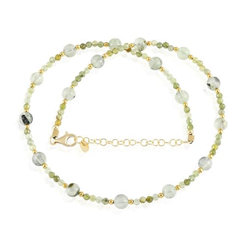 GEMSTONE COUTURE Prehnit-Perlen-Halskette für Damen, natürlicher Edelstein, Perlenschmuck aus 925er Silber – 45 cm von GEMSTONE COUTURE