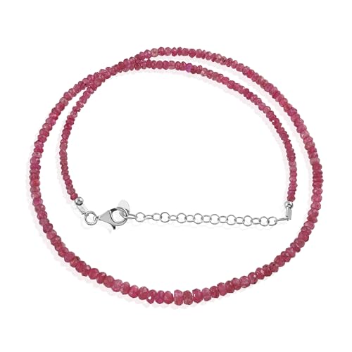GEMSTONE COUTURE Rote Spinell Perlen Halskette für Damen handgefertigter Edelstein aus 925er Sterlingsilber jewerly – 48 cm von GEMSTONE COUTURE