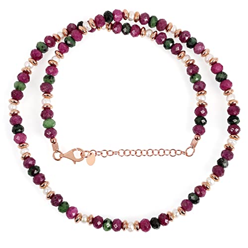 GEMSTONE COUTURE Rubin-Zosit- und Rubinperlen-Halskette, handgefertigter Edelstein-Perlenschmuck aus 925er Sterlingsilber für Frauen – 50 cm von GEMSTONE COUTURE