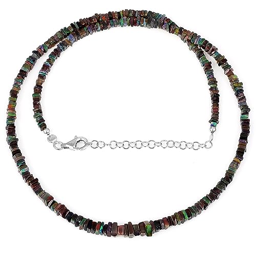 GEMSTONE COUTURE Schwarze äthiopische Opal Chips Halskette handgefertigt Edelsteinperlen 925er Sterlingsilber Oktober Geburtsstein Schmuck für Frauen – 50 cm von GEMSTONE COUTURE