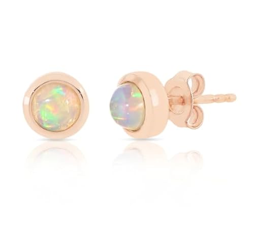 Ohrstecker aus äthiopischem Opal für Frauen, natürlicher Edelstein, ovaler Cabochon mit Perlen, hergestellt aus 925er Silber, Schmuck für Sie von GEMSTONE COUTURE