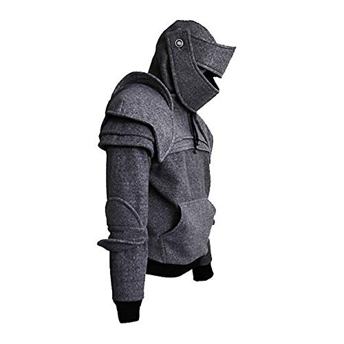 GEMSeven Männer Hoodies Cosplay Mittelalterliche Vintage Warrior Soldat Ritter Maske Pullover Rüstung Knie Jacke Winter Sweatshirts von GEMSeven