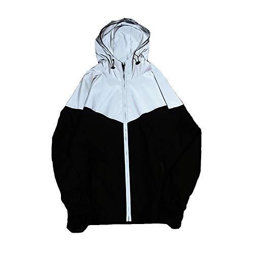 GEMSeven Reflektierende Jacke Männer Frauen Windbreaker wasserdichte Jacken Mit Kapuze Hip Hop Night Shiny Zipper Luminous Jacket Coat von GEMSeven