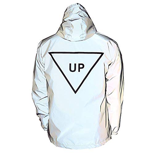 GEMSeven Reflektierende Jacke Männer Frauen Windbreaker wasserdichte Jacken Mit Kapuze Hip Hop Night Shiny Zipper Luminous Jacket Coat von GEMSeven