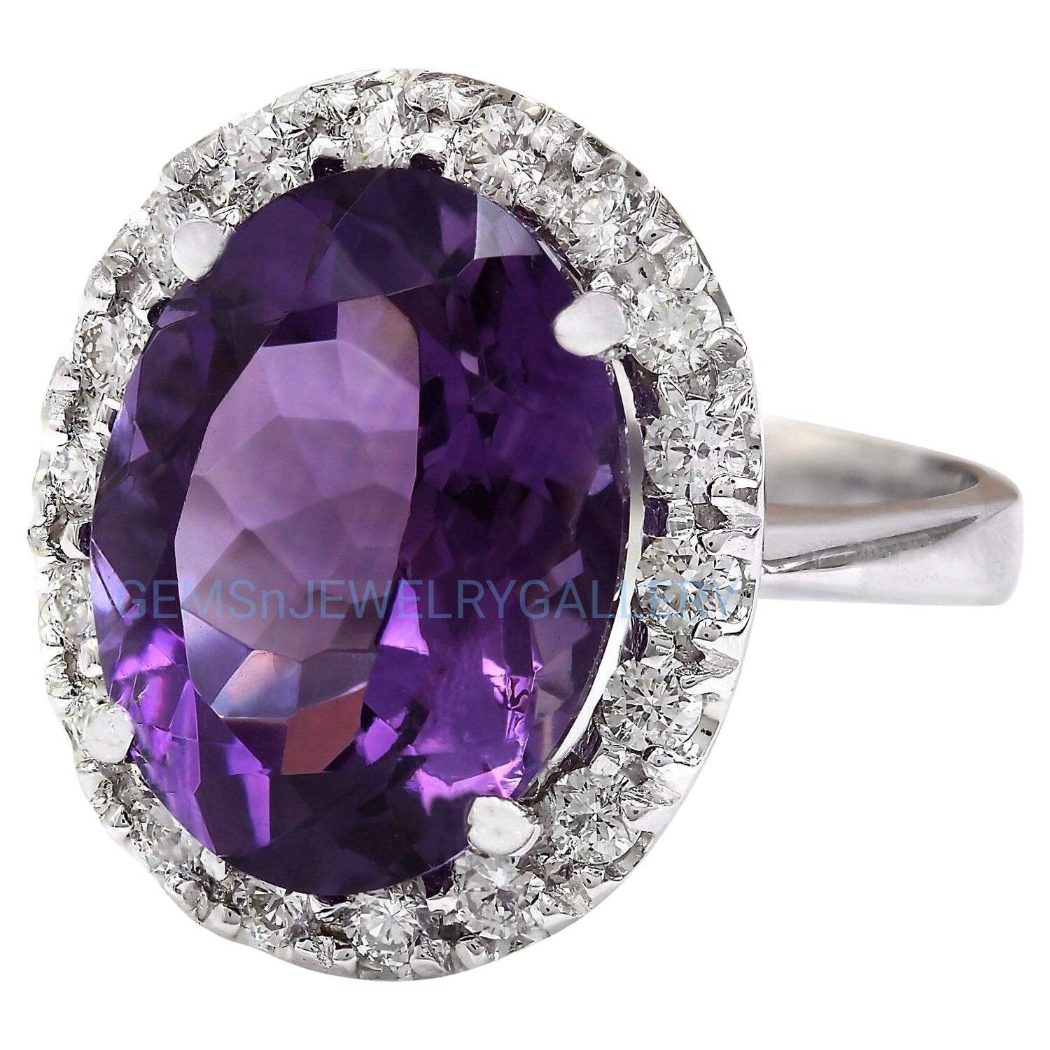 Großer Natürlicher Amethyst Ring, Massiver Silber 13×18mm Oval Cut Edelstein, Lila Edelstein Jahrestag Ring von GEMSnJEWELRYGALLERY