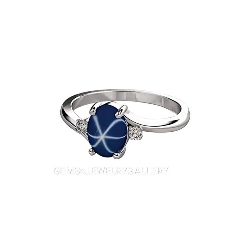 Lindy Star Saphir Ring, Massiver Silber Blauer Edelstein Sechs Linie Stern Saphir, Jahrestag Ring von GEMSnJEWELRYGALLERY