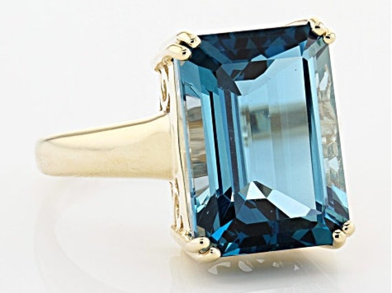 London Blue Topaz Ring, Massives Silber, 10×14mm Smaragdschliff Edelstein, Jubiläumsring von GEMSnJEWELRYGALLERY