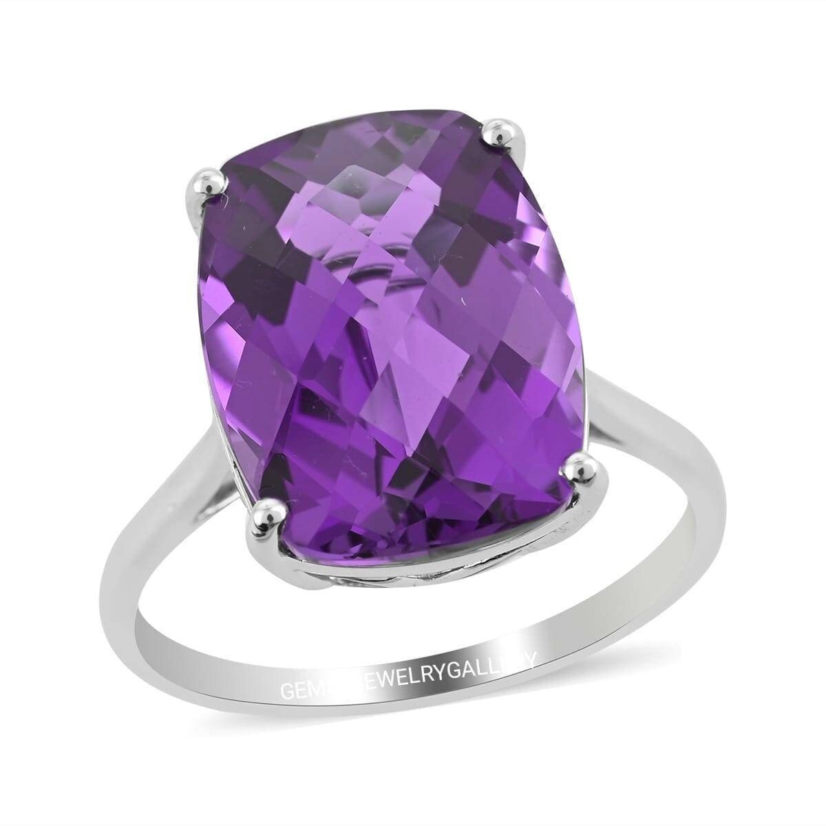 Natürlicher Lila Amethyst Ring, Massives Silber, 12×16mm Kissenschliff Edelstein, Februar Geburtsstein, Jahrestag Ring von GEMSnJEWELRYGALLERY