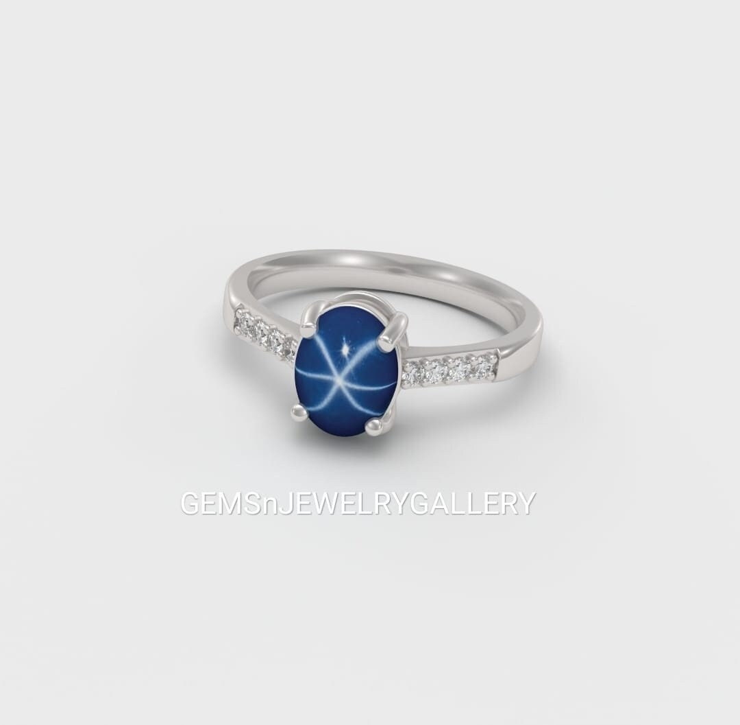 Sechsreihige Stern Saphir Damen Ring, Sterling Silber Blau Edelstein Mädchen Jubiläum Ring von GEMSnJEWELRYGALLERY