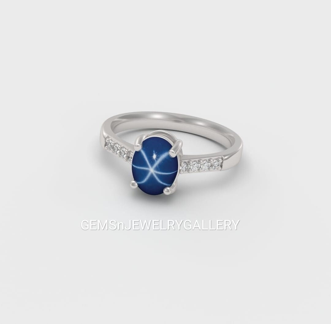 Sechsreihige Stern Saphir Damen Ring, Sterling Silber Blau Edelstein Mädchen Jubiläum Ring Sechsreihige Stern Saphir Damen Ring, Sterling Silber Blau Edelstein Mädchen Jubiläum Ring von GEMSnJEWELRYGALLERY