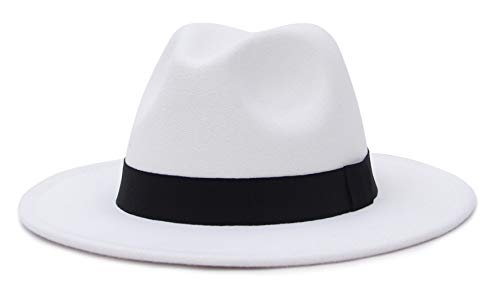 GEMVIE Damen Herren Fedora Hut mit breiter Krempe Winter Filzhut Panamahut Weiß 60 von GEMVIE