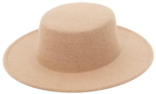 GEMVIE Fedora Hut mit Breite Krempe Damen Herren Wolle Filzhut Flache Kirche Derby Hut M Kamel von GEMVIE