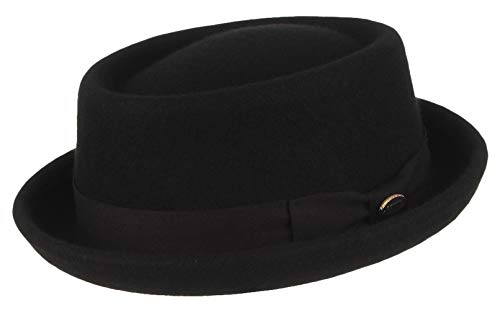 GEMVIE Herren Fedorahut Pork Pie Hut Fedora Herrenhut Trilbyhut Mütze Filzhut aus 100% WolleSchwarz Umfang 57cm von GEMVIE
