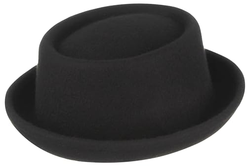 GEMVIE Klassischer Unisex 100% Wolle Pork Pie Hat Traditions Filz Fedora Trilby Pork Pie Hut, Schwarz , One size, 90FMZ209 von GEMVIE