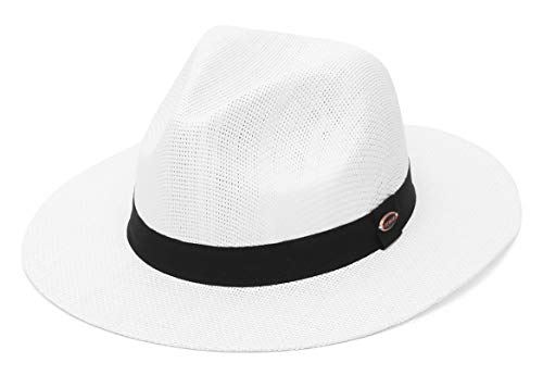 GEMVIE Panama Hut Herren Damen Breite Krempe Strohhut Fedora Hut mit Ripsband Bogarthut Sommer Sonnenhut M Weiß von GEMVIE