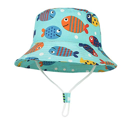 GEMVIE Sonnenhut Baby Junge Kinder Mütze Sommerhut Mädchen Baumwolle Kappe Sommer Sonnenschutz Fischer Hat mit Druckmuster (Blau, 2-4 Jahre) von GEMVIE