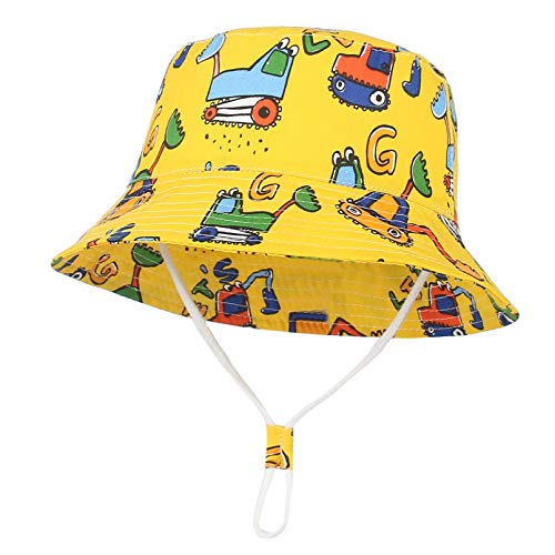 GEMVIE Sonnenhut Baby Junge Kinder Mütze Sommerhut Mädchen Baumwolle Kappe Sommer Sonnenschutz Fischer Hat mit Druckmuster (Gelb, 1-2 Jahre) von GEMVIE