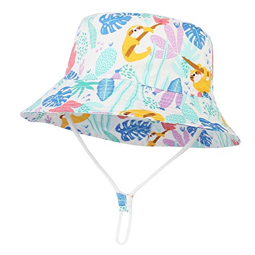 GEMVIE Sonnenhut Baby Junge Kinder Mütze Sommerhut Mädchen Baumwolle Kappe Sommer Sonnenschutz Fischer Hat mit Druckmuster (Weiß, 1-2 Jahre) von GEMVIE