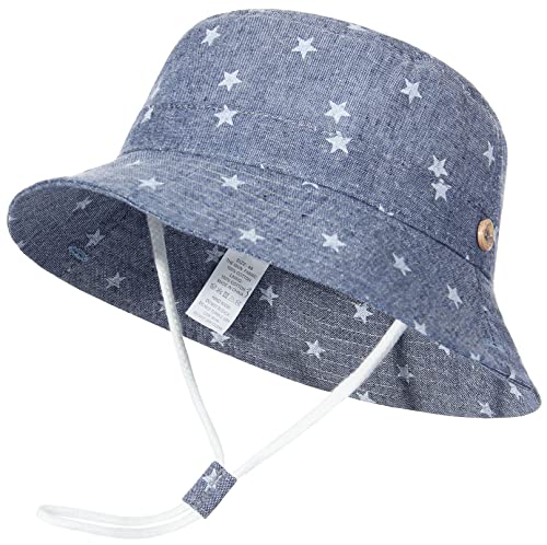 GEMVIE Sonnenhut Baby Junge Sommerhut Kinder Mädchen Fischerhut Jungen Baumwolle UV Schutz Kleinkind Mütze mit Sterndruck von GEMVIE