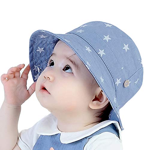 GEMVIE Sonnenhut Baby Junge Sommerhut Kinder Mädchen Fischerhut Jungen Baumwolle UV Schutz Kleinkind Mütze mit Sterndruck von GEMVIE