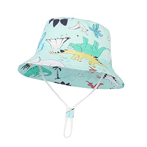 GEMVIE Sonnenhut Baby Mädchen Fischerhut Kinder Baumwolle Mütze Jungen Sommer Sonnenschutz Hat mit Dinosauriermuster (Blau, 1-2 Jahre) von GEMVIE