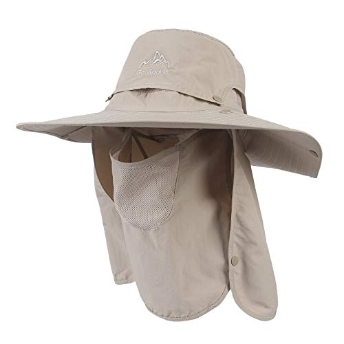 GEMVIE Sonnenhut Herren Outdoor Fischerhut Sommer Safari Hut UV Schutz Wanderhut Gartenhut (Khaki) von GEMVIE