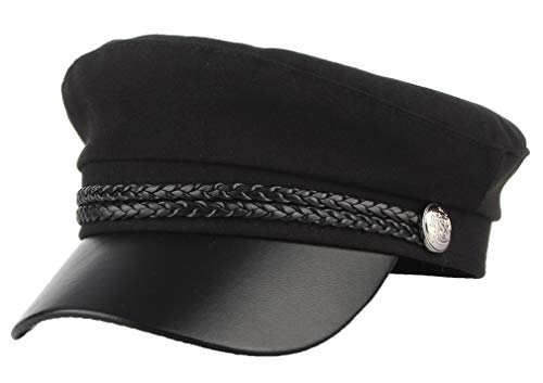 GEMVIE Unisex Classic British Flat Top Fisherman Hat Cotton Breton Fiddler Hat, Schwarz 1, 7/7 1/4 von GEMVIE