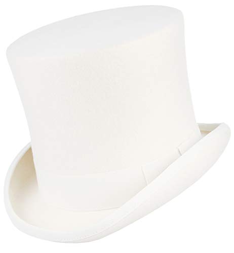 GEMVIE Zylinder Hut Herren Zylinderhut Weiß Damen Fedora Hut für Fasching Hochzeit Mottoparty Partyhut Weiß mit Geschenkbox M/Umfang von Hut 57cm von GEMVIE