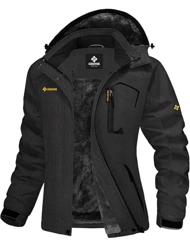 GEMYSE Damen Skijacke Wasserdicht Fleece Winterjacke Winddicht Schneejacke mit Kapuze für Outdoor Aktivitäten und Sport(Graphitgrau,M) von GEMYSE