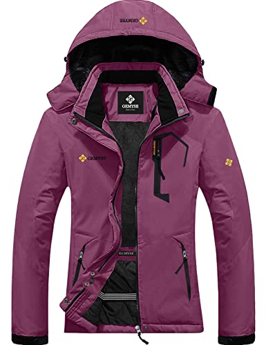 GEMYSE Damen Skijacke Wasserdicht Fleece Winterjacke Winddicht Schneejacke mit Kapuze für Outdoor Aktivitäten und Sport(Hellpink,L) von GEMYSE