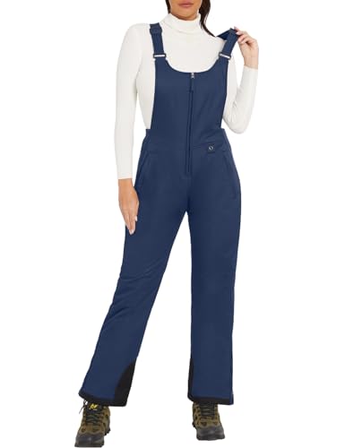 GEMYSE Damen Skihose Winter Wasserdicht Schneehose Winddicht mit verstellbaren Trägern Overall Skianzug für kalte Tage(Navy Schwarz,M) von GEMYSE