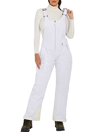 GEMYSE Damen Skihose Winter Wasserdicht Schneehose Winddicht mit verstellbaren Trägern Overall Skianzug für kalte Tage(Weiß,XL) von GEMYSE