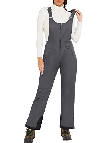 GEMYSE Damen Skihose Winter Wasserdicht Schneehose Winddicht mit verstellbaren Trägern Overall Skianzug für kalte Tage(Grau Schwarz,XL) von GEMYSE