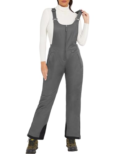 GEMYSE Damen Skihose Winter Wasserdicht Schneehose Winddicht mit verstellbaren Trägern Overall Skianzug für kalte Tage(Rein Mittelgrau,XL) von GEMYSE