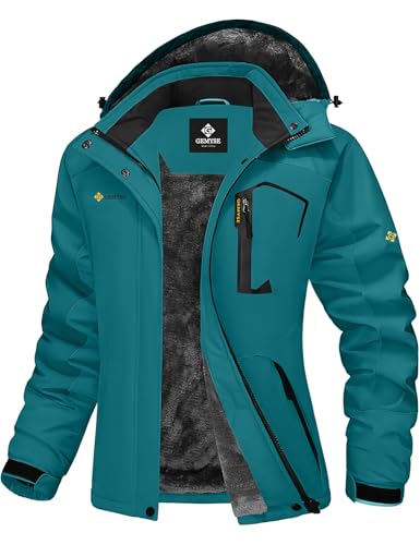 GEMYSE Damen Skijacke Wasserdicht Fleece Winterjacke Winddicht Schneejacke mit Kapuze für Outdoor Aktivitäten und Sport(Acid Blau 01,S) von GEMYSE