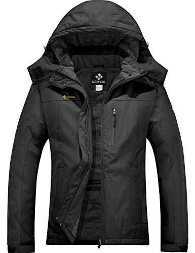GEMYSE Damen Skijacke Wasserdicht Winddicht Fleece Winterjacke mit Kapuze Schneejacke für Aktivitäten im Freien(Eisen Grau 08,L) von GEMYSE
