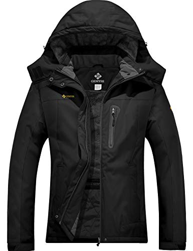 GEMYSE Damen Skijacke Wasserdicht Winddicht Fleece Winterjacke mit Kapuze Schneejacke für Aktivitäten im Freien(Schwarz,M) von GEMYSE