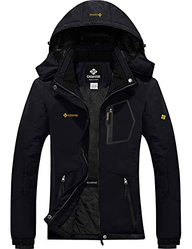 GEMYSE Damen Skijacke Wasserdicht Winddicht Regenjacke Wanderjacke Hardshelljacke mit Kapuze für den Winter (Schwarz 02,M) von GEMYSE